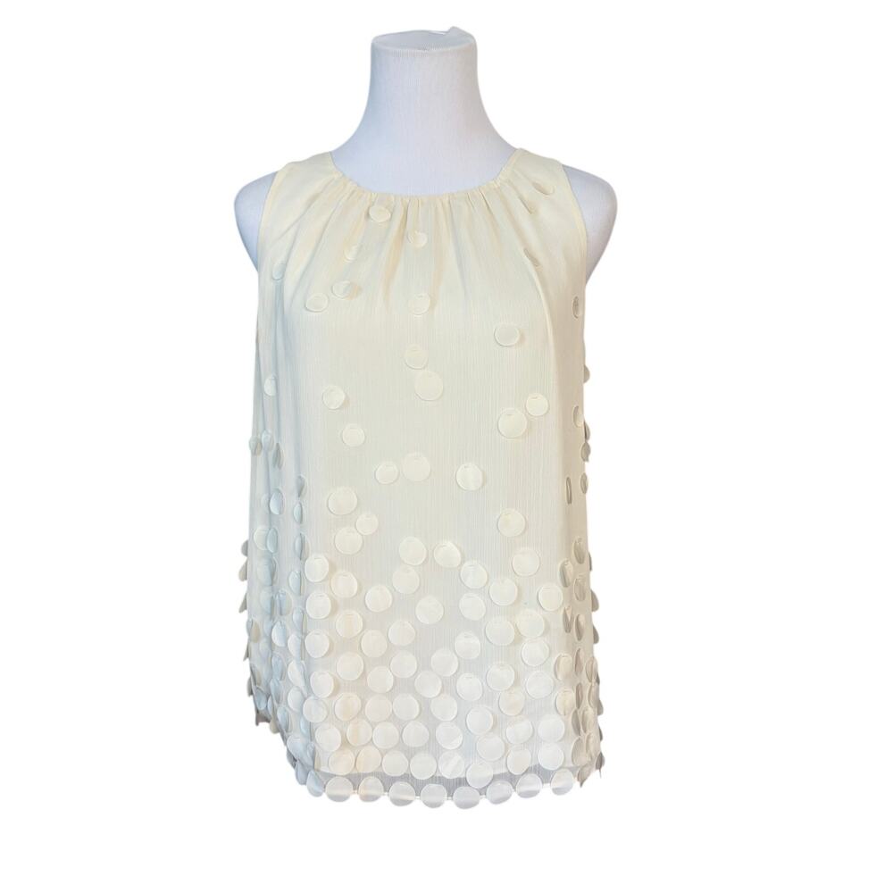 Talbots Cream Sleeveless Circle Flutter Blouse sz 8 Cottagecore